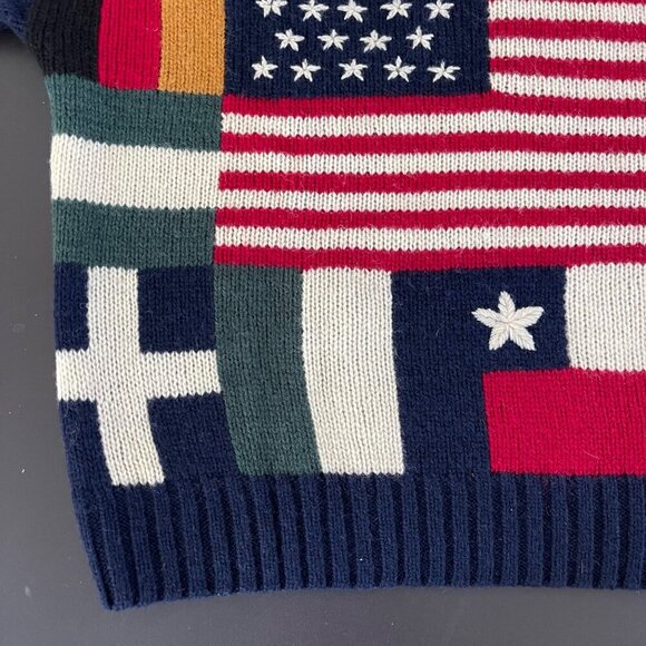 Vintage Y2K American Eagle Men Sweater Size XL 100% Wool Flag Patchwork Preppy - Picture 7 of 15